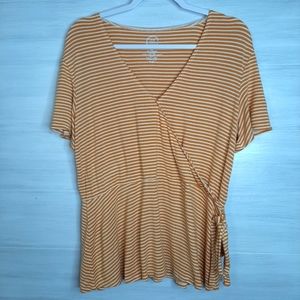 Maurice's 24/7 top with Faux tie at waist,  flowy Sleeves & waist gold stripes